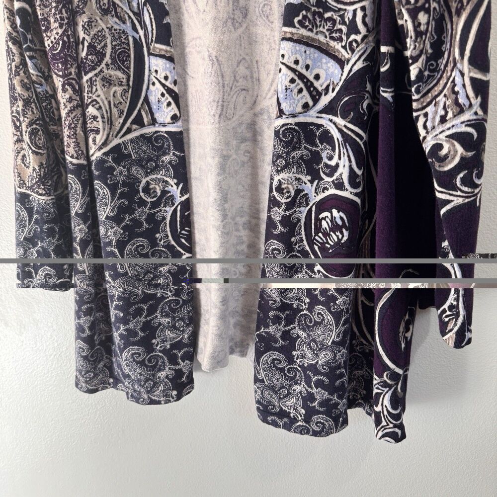 Chico's Cardigan Sweater 3 / XL Paisley Long Sleeve Purple Blue Cotton Knit - Picture 3 of 10